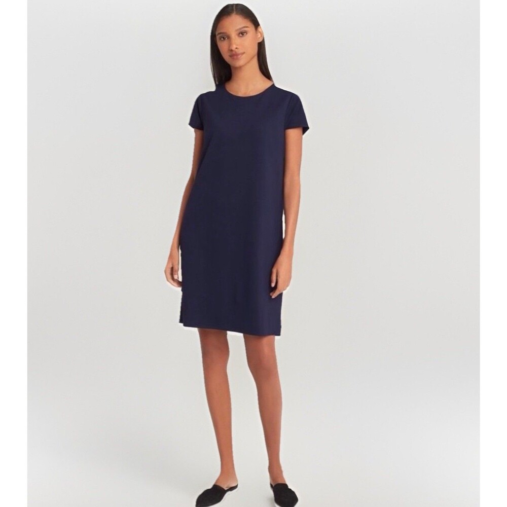 Cuyana Women's Size Large Navy Blue Ponte Tee T Shirt Shift Dress Minimalist
